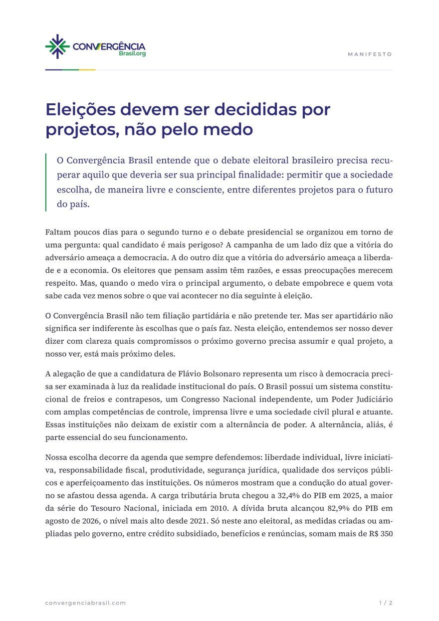 Capa do manifesto do Convergência Brasil em PDF